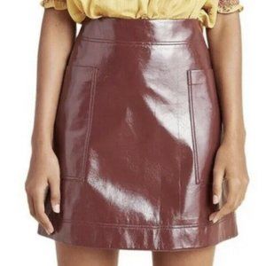 Maeve By Anthropologie Skirt Maroon Faux Leather Zip Lined Mini Sz 12